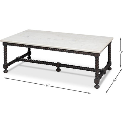 Barley Cocktail Table by Sarreid Ltd. in brown. Made from acacia wood, white banswara marble in a traditional style.