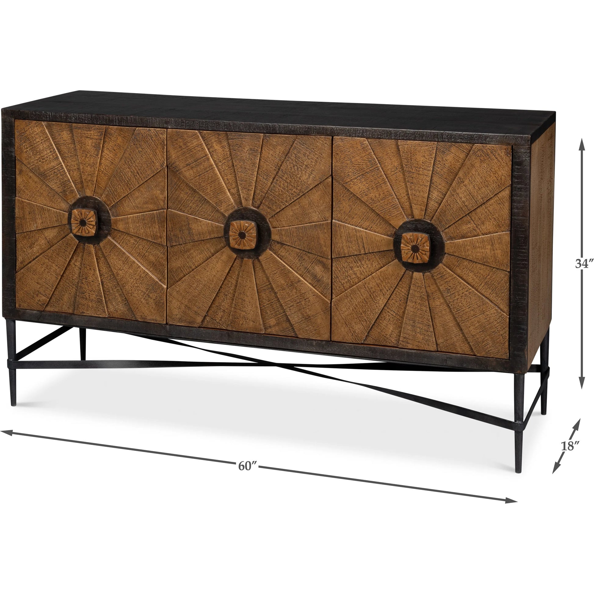 Luke 3 Door Sideboard by Sarreid Ltd. in brown. Made from mango wood,metal in a traditional style.