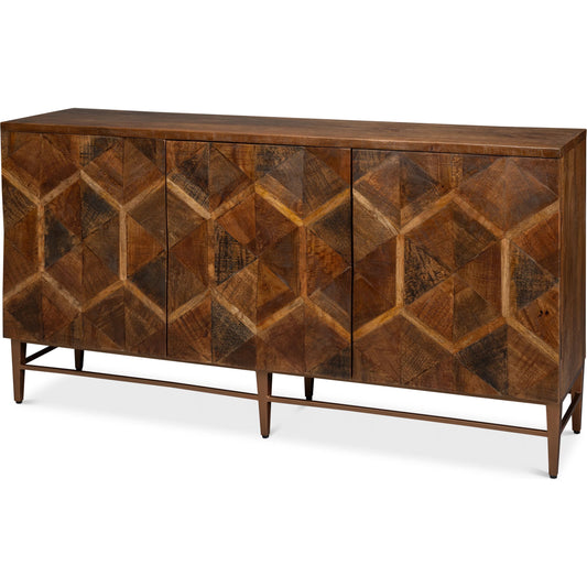 Geo 3 Door Sideboard by Sarreid Ltd. in brown. Made from mango wood, metal in a unique style.