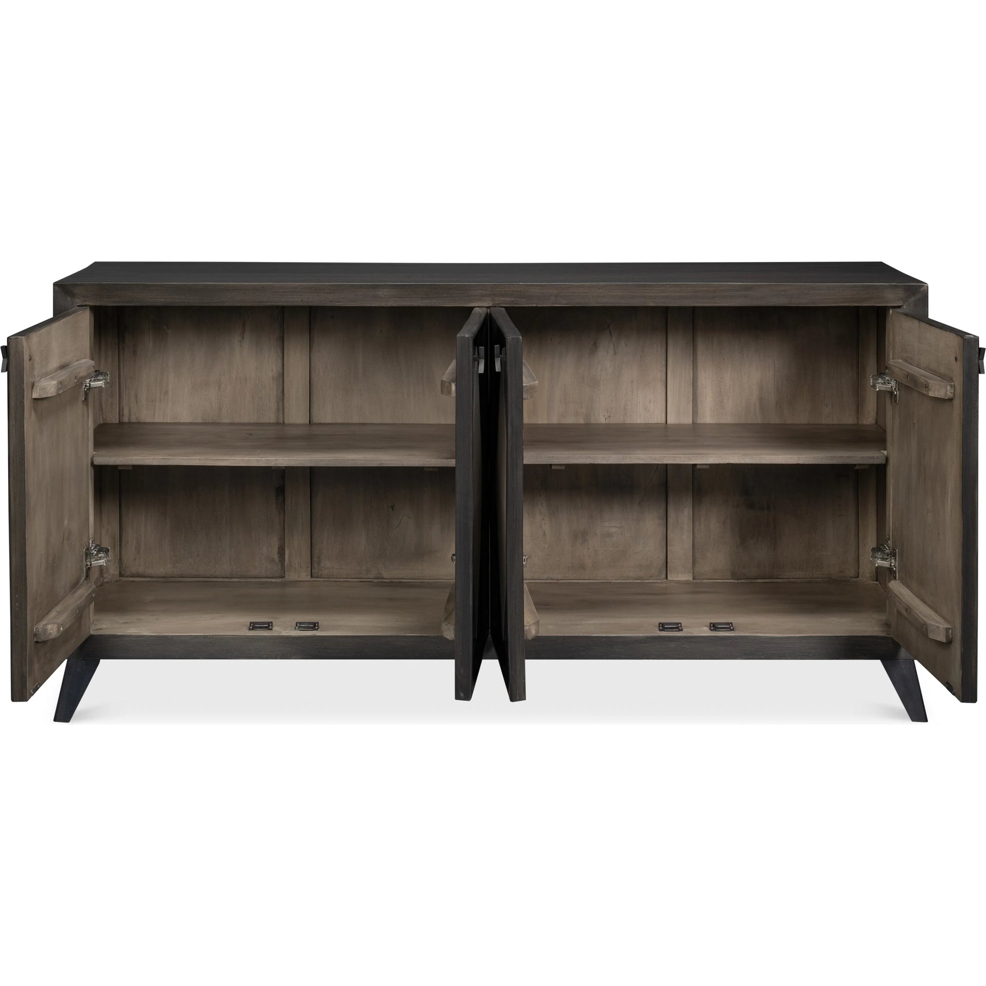 Selma 4 Door Sideboard by Sarreid Ltd. in antique grey. Made from mango wood, metal in a modern style.