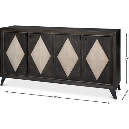 Selma 4 Door Sideboard by Sarreid Ltd. in antique grey. Made from mango wood, metal in a modern style.