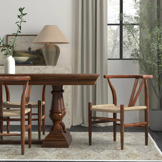 Mao Chair by Sarreid Ltd. in brown. Made from acacia wood in a unique style.