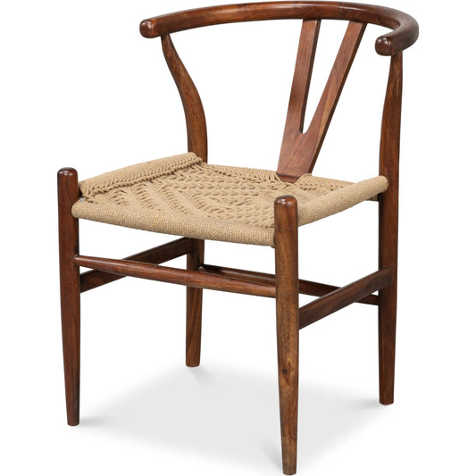 Mao Chair by Sarreid Ltd. in brown. Made from acacia wood in a unique style.