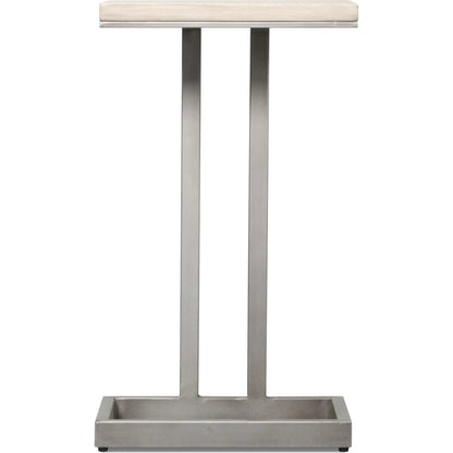Libby End Table by Sarreid Ltd. in casa grey top, antique silver base. Made from mango wood, metal in a modern style.