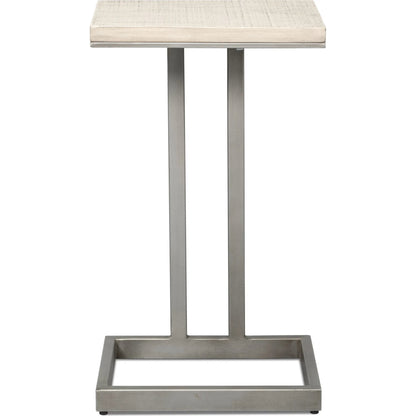 Libby End Table by Sarreid Ltd. in casa grey top, antique silver base. Made from mango wood, metal in a modern style.
