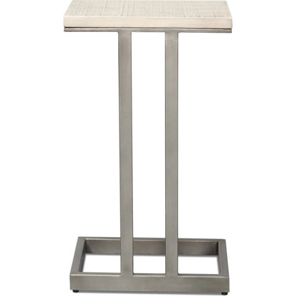 Libby End Table by Sarreid Ltd. in casa grey top, antique silver base. Made from mango wood, metal in a modern style.