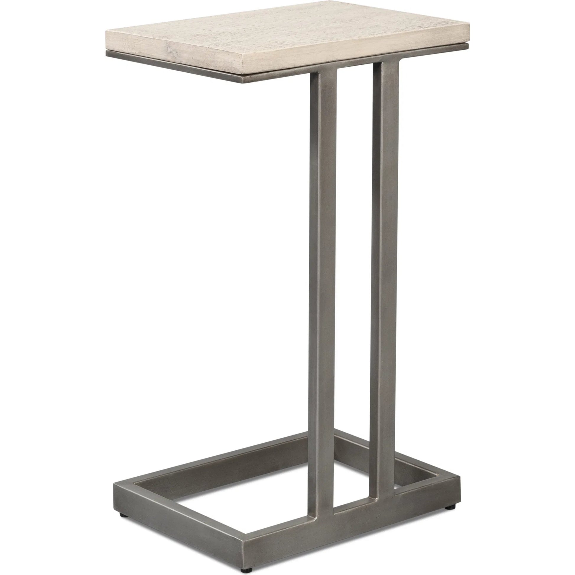 Libby End Table by Sarreid Ltd. in casa grey top, antique silver base. Made from mango wood, metal in a modern style.
