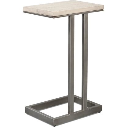 Libby End Table by Sarreid Ltd. in casa grey top, antique silver base. Made from mango wood, metal in a modern style.