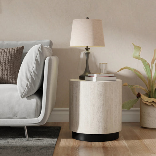 Stanford End Table by Sarreid Ltd. in bone. Made from mango wood, metal in a unique style.