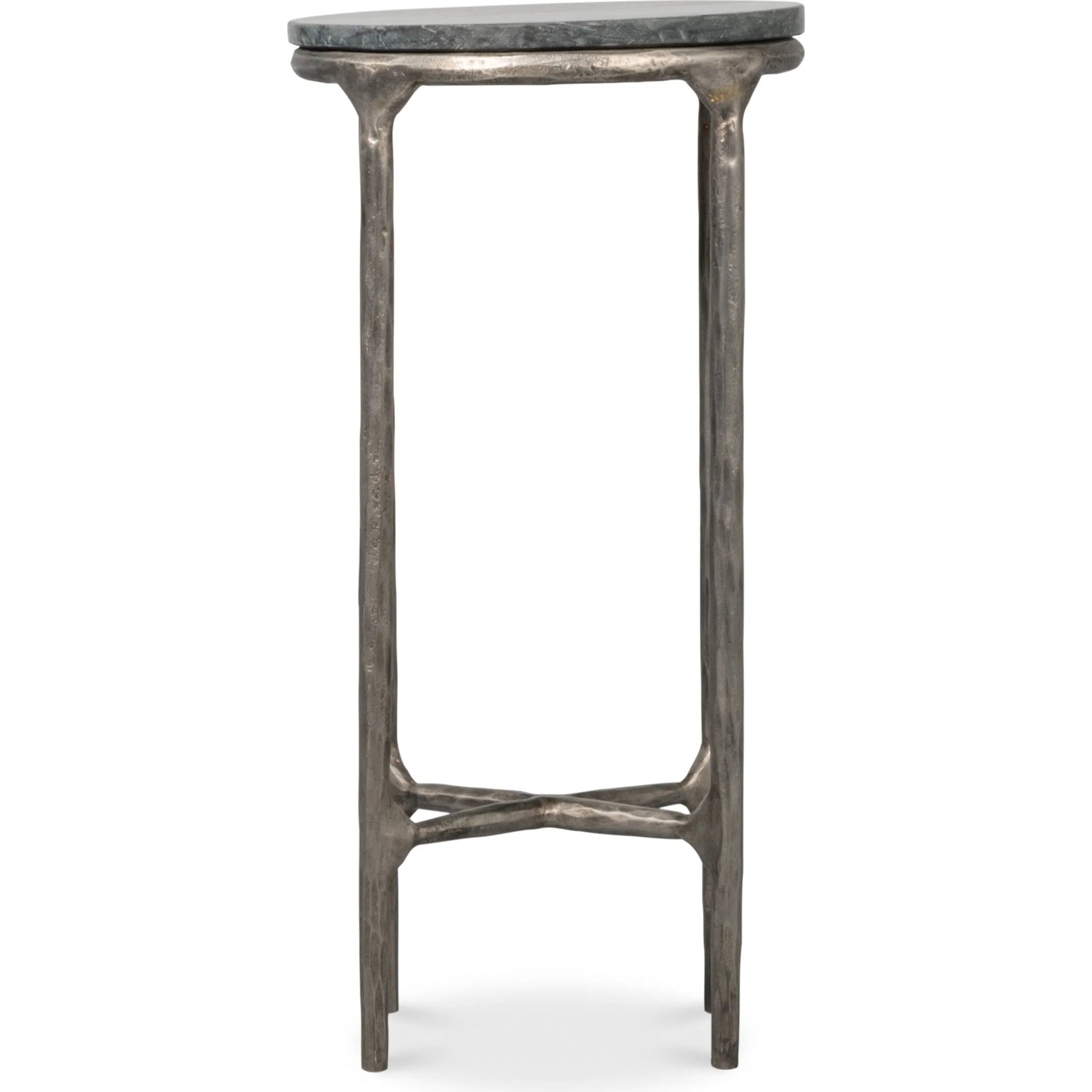 Derrick Iron End Table with Marble Top by Sarreid Ltd. in black marble, antiqued nickel. Made from iron & marble in a unique style.