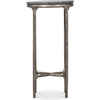 Derrick Iron End Table with Marble Top by Sarreid Ltd. in black marble, antiqued nickel. Made from iron & marble in a unique style.