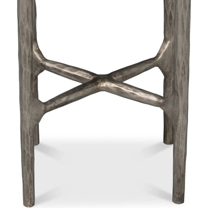 Derrick Iron End Table with Marble Top by Sarreid Ltd. in black marble, antiqued nickel. Made from iron & marble in a unique style.