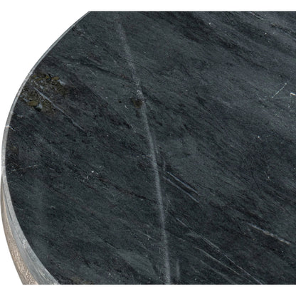 Derrick Iron End Table with Marble Top by Sarreid Ltd. in black marble, antiqued nickel. Made from iron & marble in a unique style.