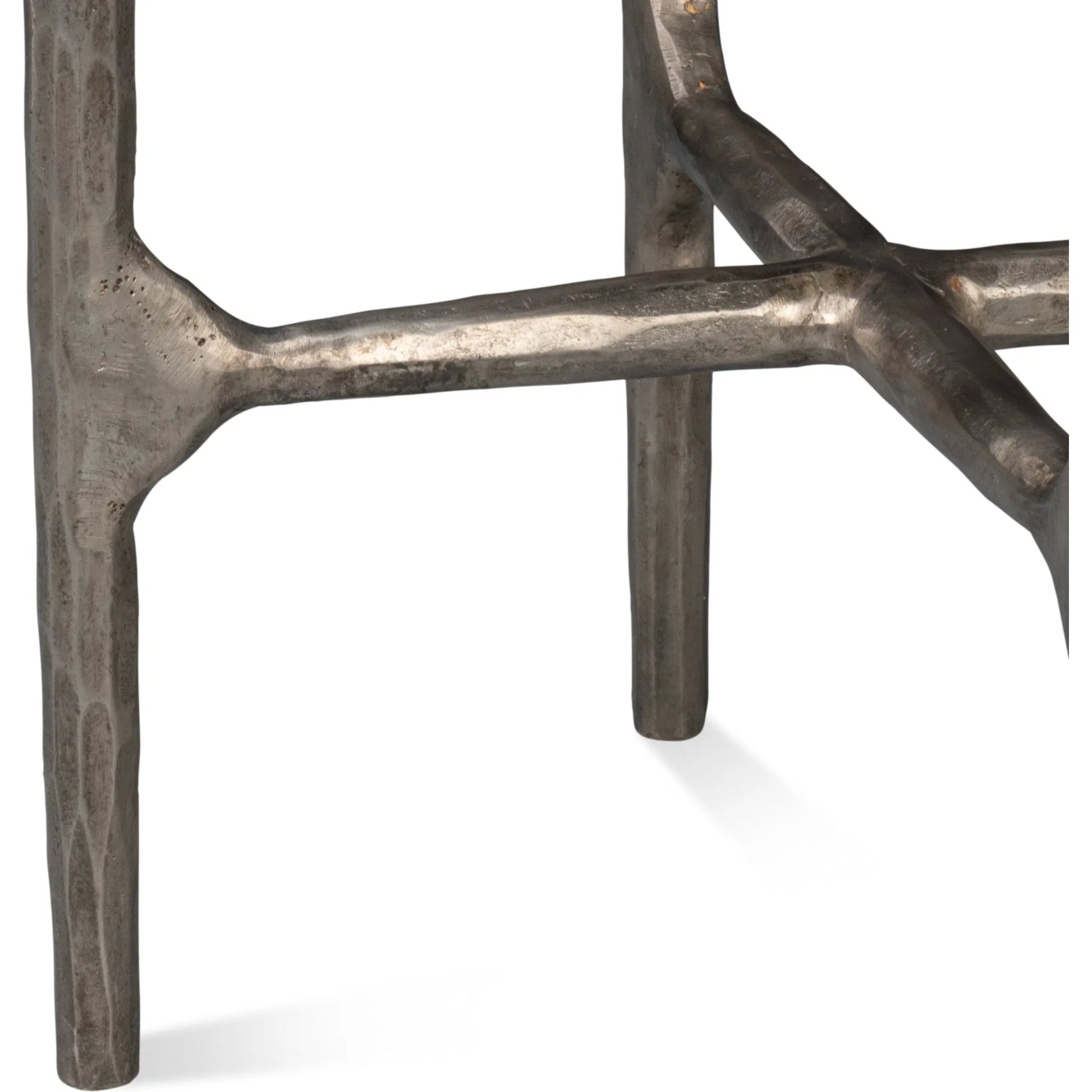 Derrick Iron End Table with Marble Top by Sarreid Ltd. in black marble, antiqued nickel. Made from iron & marble in a unique style.