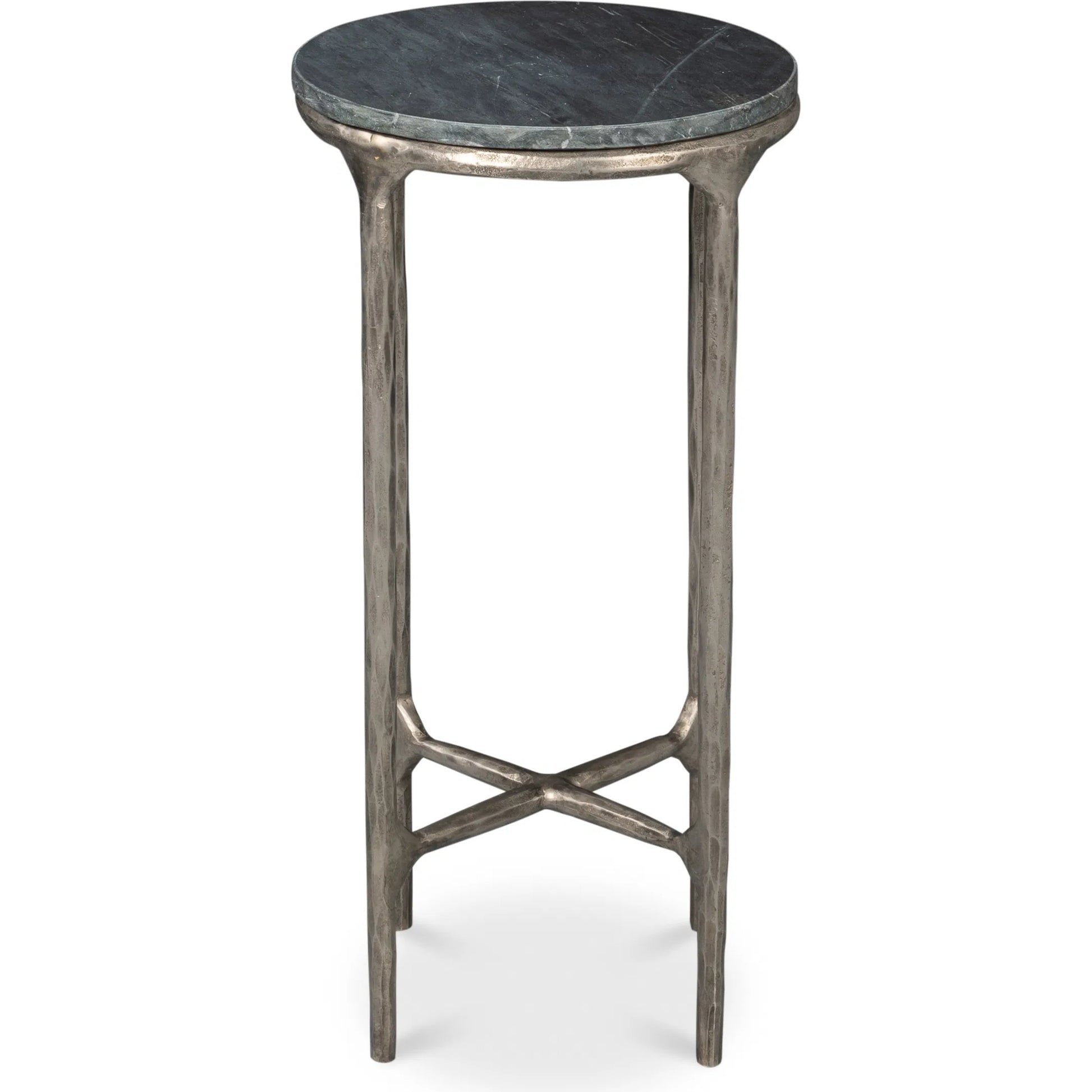Derrick Iron End Table with Marble Top by Sarreid Ltd. in black marble, antiqued nickel. Made from iron & marble in a unique style.