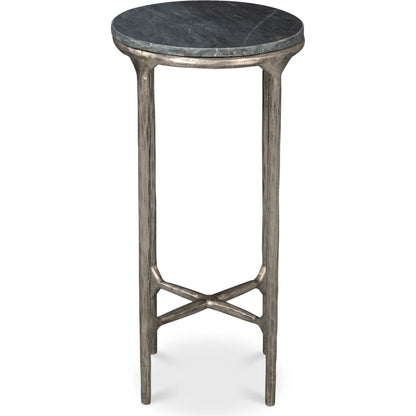 Derrick Iron End Table with Marble Top by Sarreid Ltd. in black marble, antiqued nickel. Made from iron & marble in a unique style.