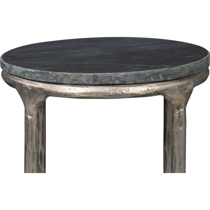 Derrick Iron End Table with Marble Top by Sarreid Ltd. in black marble, antiqued nickel. Made from iron & marble in a unique style.