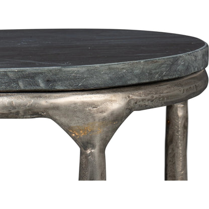 Derrick Iron End Table with Marble Top by Sarreid Ltd. in black marble, antiqued nickel. Made from iron & marble in a unique style.