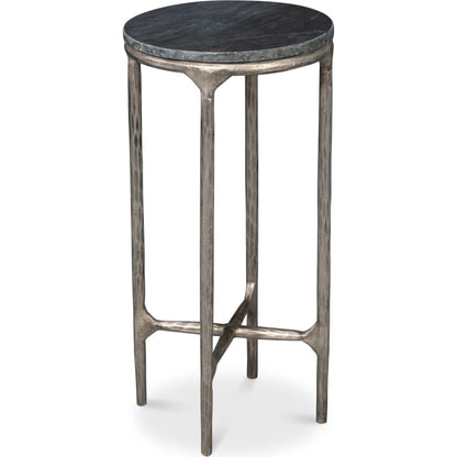 Derrick Iron End Table with Marble Top by Sarreid Ltd. in black marble, antiqued nickel. Made from iron & marble in a unique style.