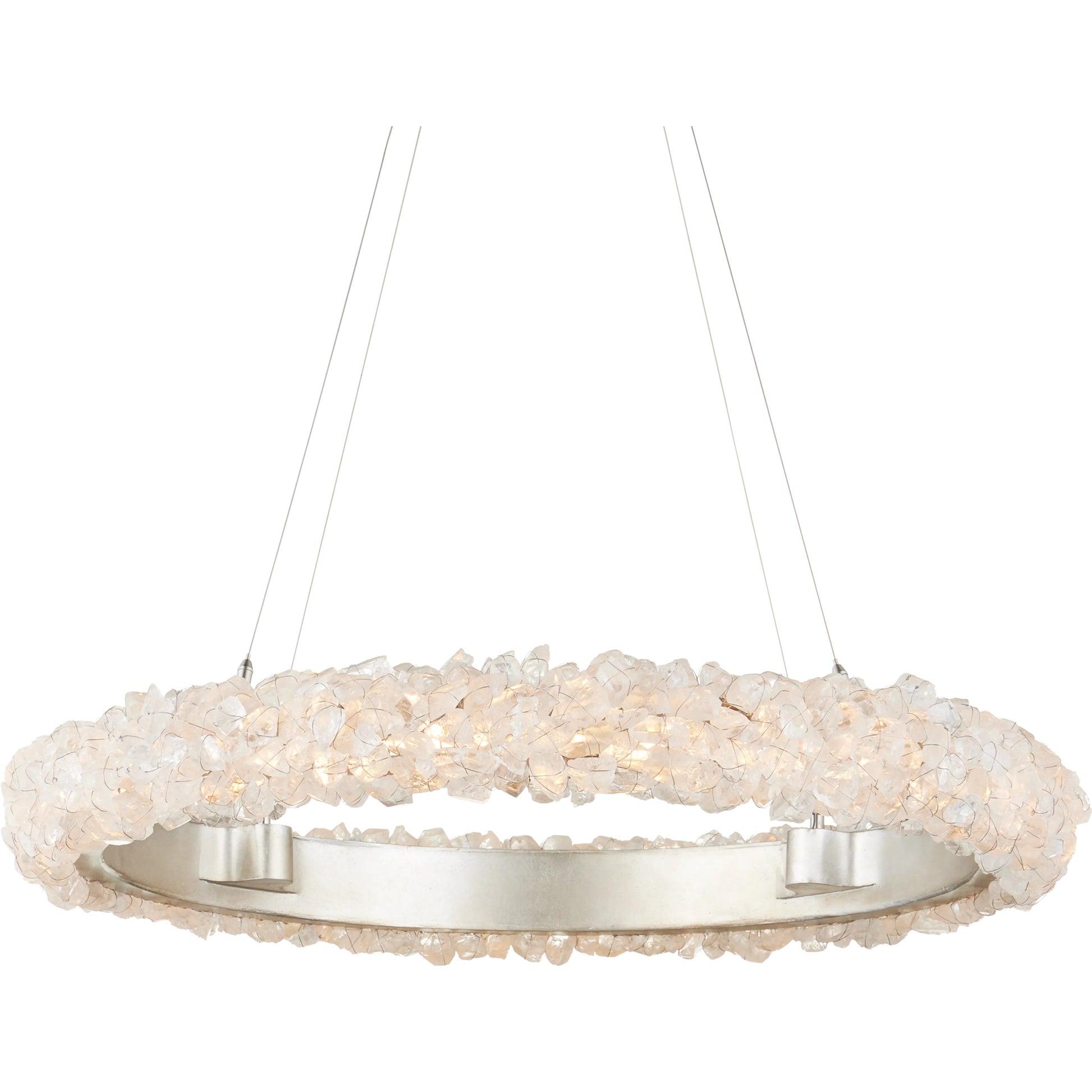 Iconoclast Chandelier by Currey and Company in contemporary silver leaf, contemporary silver, natural. Made from wrought iron, rock crystal in a modern style.