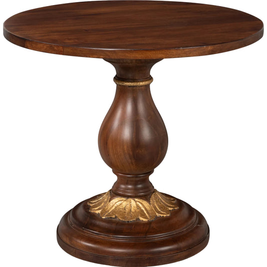 Elizabeth Carved End Table by Sarreid Ltd. in colonial walnut, antique gold leaf. Made from mango wood in a unique style.