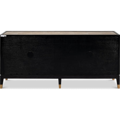 Beto Four Door Sideboard by Sarreid Ltd. in tan. Made from iron, leather, mdf, brass, tawny brown leather in a transitional style.