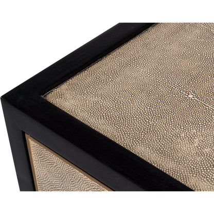 Beto Four Door Sideboard by Sarreid Ltd. in tan. Made from iron, leather, mdf, brass, tawny brown leather in a transitional style.