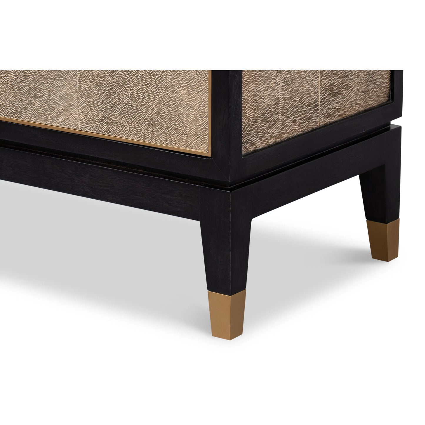 012 SI-2372457 | Closeup | Beto Four Door Sideboard by Sarreid Ltd. in tan. Made from iron, leather, mdf, brass, tawny brown leather in a transitional style.