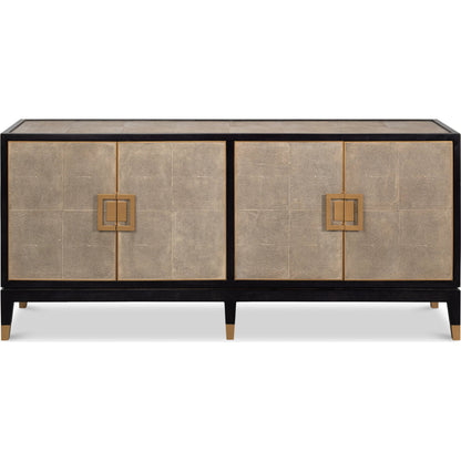 Beto Four Door Sideboard by Sarreid Ltd. in tan. Made from iron, leather, mdf, brass, tawny brown leather in a transitional style.