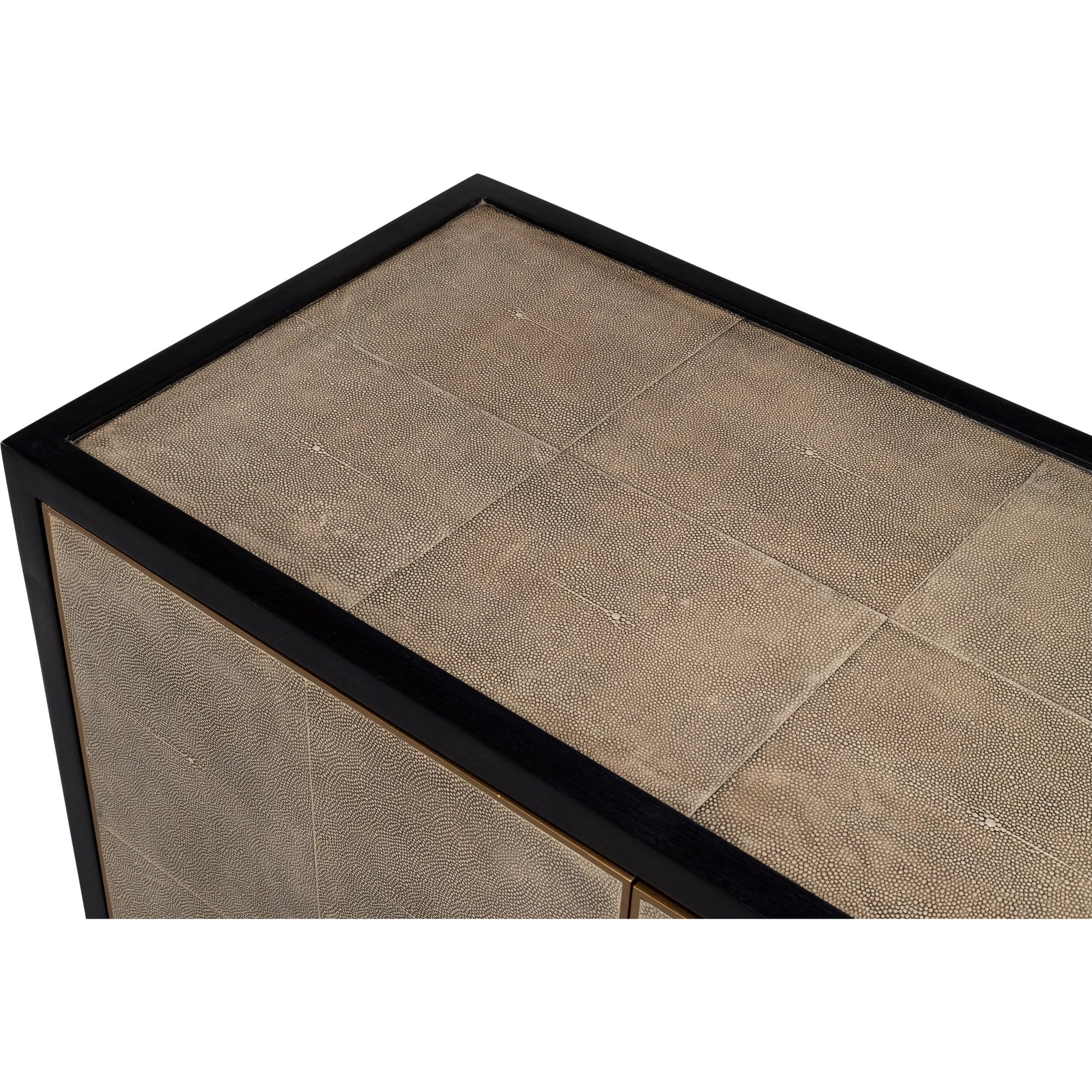 Beto Four Door Sideboard by Sarreid Ltd. in tan. Made from iron, leather, mdf, brass, tawny brown leather in a transitional style.