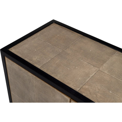 Beto Four Door Sideboard by Sarreid Ltd. in tan. Made from iron, leather, mdf, brass, tawny brown leather in a transitional style.