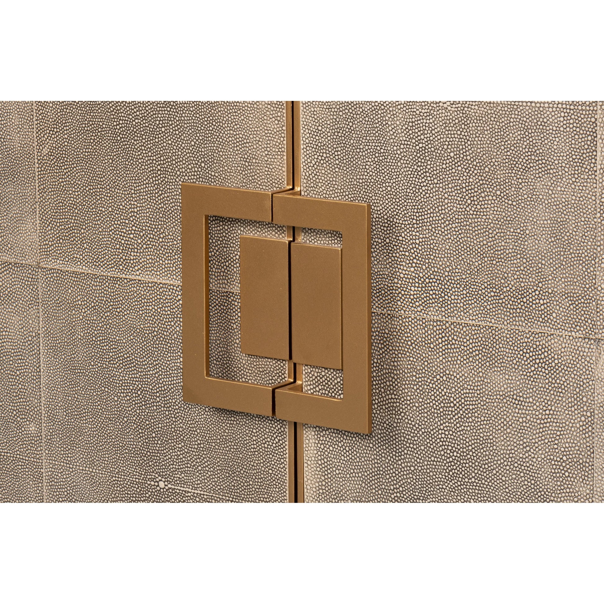 Beto Four Door Sideboard by Sarreid Ltd. in tan. Made from iron, leather, mdf, brass, tawny brown leather in a transitional style.