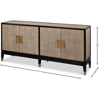 Beto Four Door Sideboard by Sarreid Ltd. in tan. Made from iron, leather, mdf, brass, tawny brown leather in a transitional style.