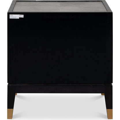 Horatio Night Stand by Sarreid Ltd. in grey. Made from wood, iron, leather, mdf, antique grey leather in a modern style.