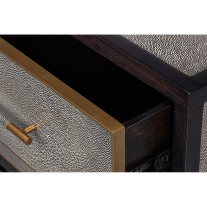 Horatio Night Stand by Sarreid Ltd. in grey. Made from wood, iron, leather, mdf, antique grey leather in a modern style.