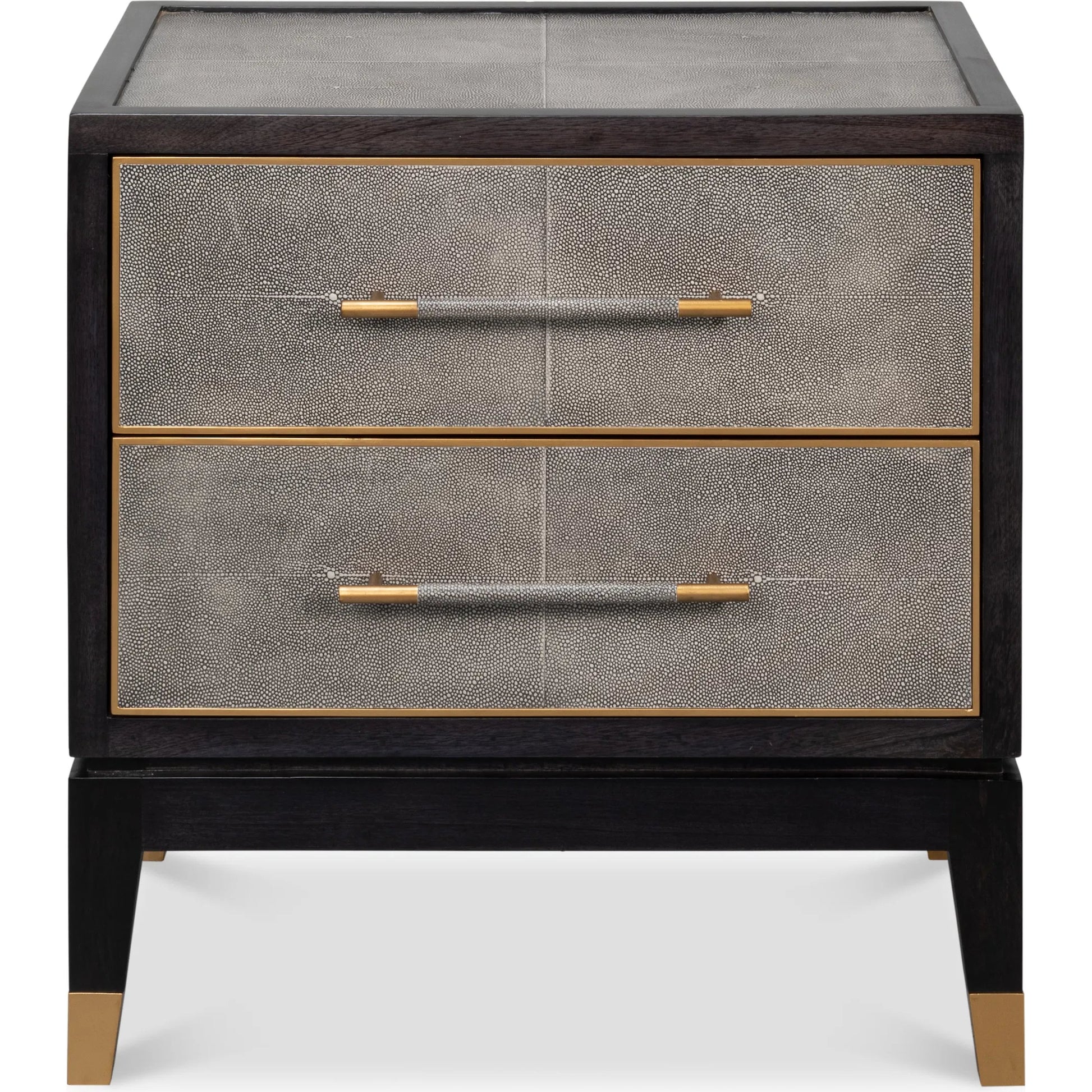 Horatio Night Stand by Sarreid Ltd. in grey. Made from wood, iron, leather, mdf, antique grey leather in a modern style.