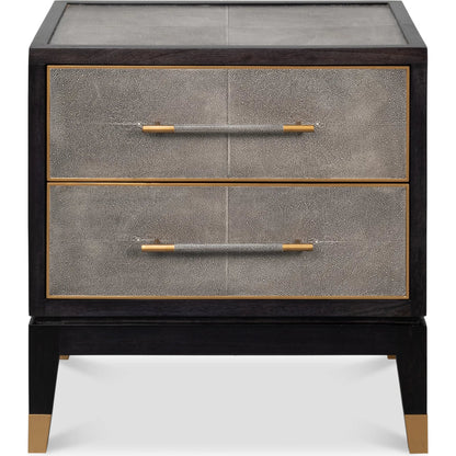 Horatio Night Stand by Sarreid Ltd. in grey. Made from wood, iron, leather, mdf, antique grey leather in a modern style.