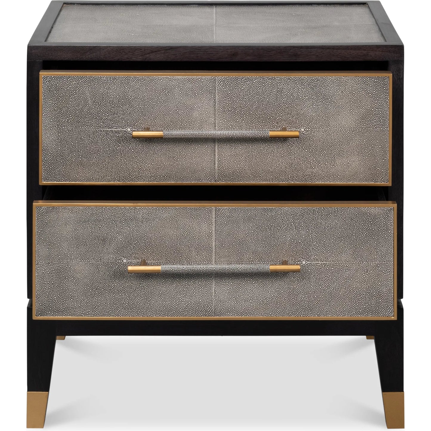 005 SI-2372525 | Additional Silo | Horatio Night Stand by Sarreid Ltd. in grey. Made from wood, iron, leather, mdf, antique grey leather in a modern style.