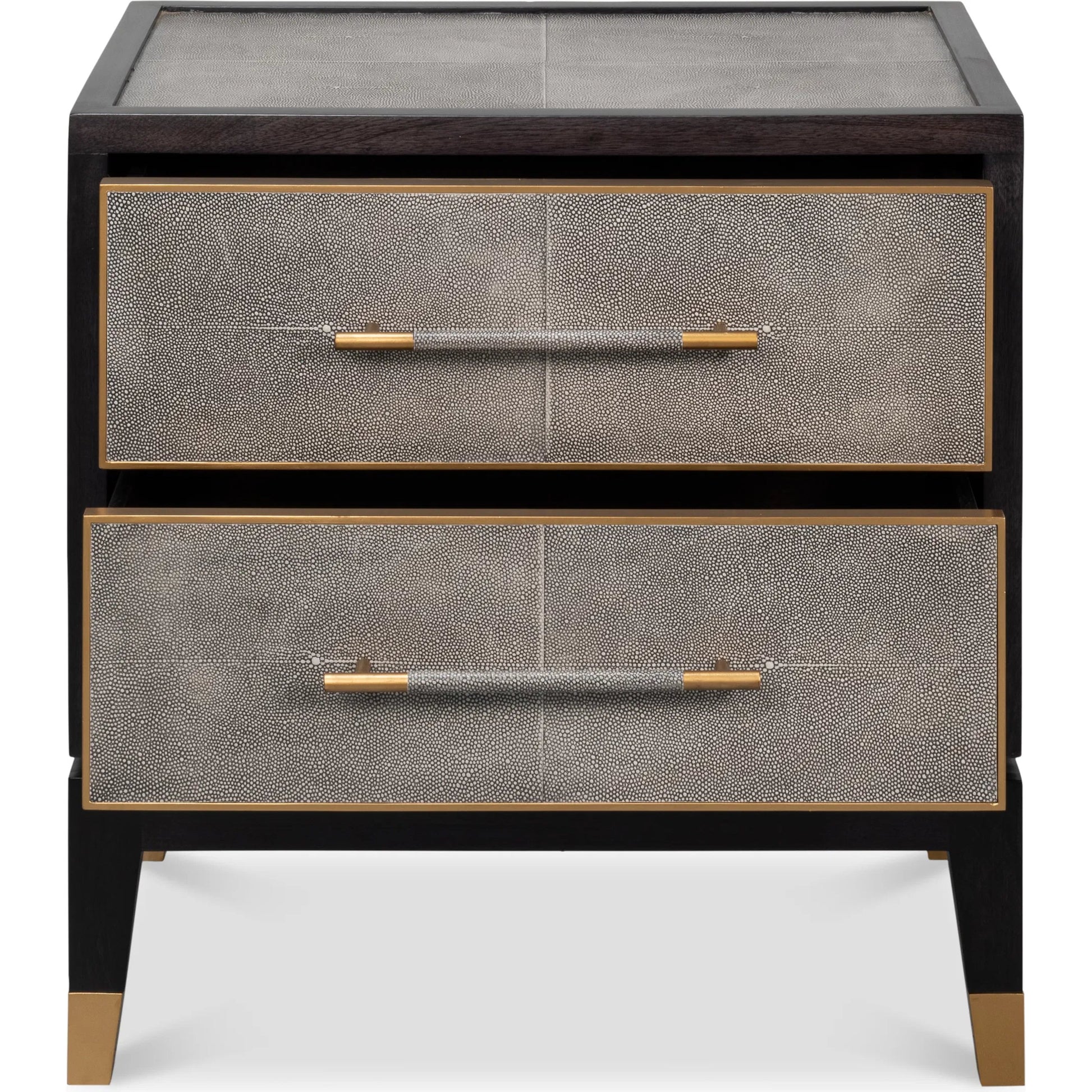 Horatio Night Stand by Sarreid Ltd. in grey. Made from wood, iron, leather, mdf, antique grey leather in a modern style.