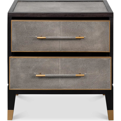 Horatio Night Stand by Sarreid Ltd. in grey. Made from wood, iron, leather, mdf, antique grey leather in a modern style.