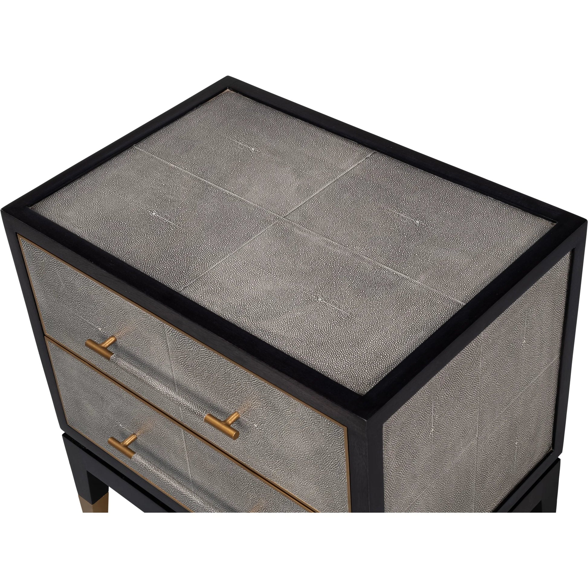 Horatio Night Stand by Sarreid Ltd. in grey. Made from wood, iron, leather, mdf, antique grey leather in a modern style.
