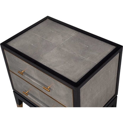 Horatio Night Stand by Sarreid Ltd. in grey. Made from wood, iron, leather, mdf, antique grey leather in a modern style.