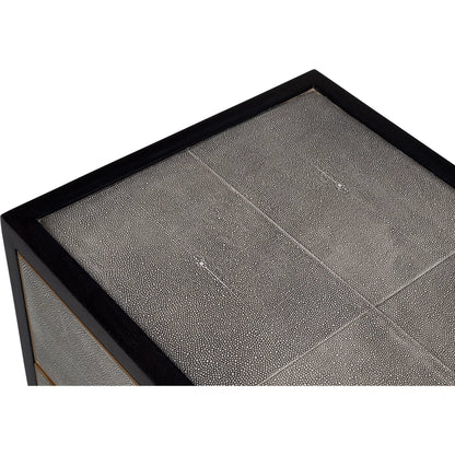 Horatio Night Stand by Sarreid Ltd. in grey. Made from wood, iron, leather, mdf, antique grey leather in a modern style.