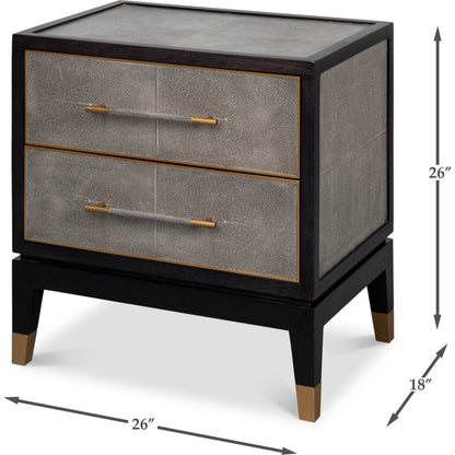 Horatio Night Stand by Sarreid Ltd. in grey. Made from wood, iron, leather, mdf, antique grey leather in a modern style.