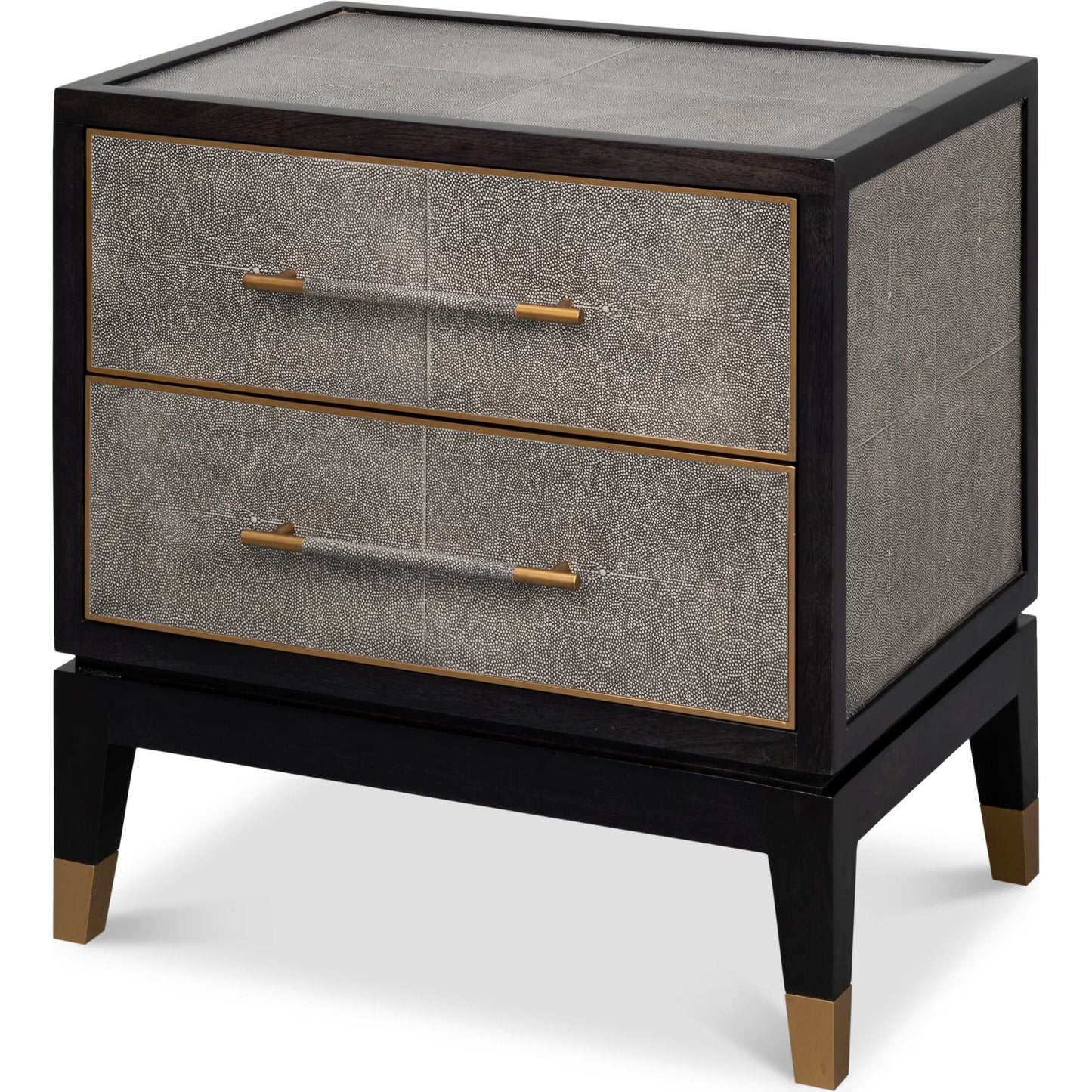 001 SI-2372525 | Primary Silo | Horatio Night Stand by Sarreid Ltd. in grey. Made from wood, iron, leather, mdf, antique grey leather in a modern style.