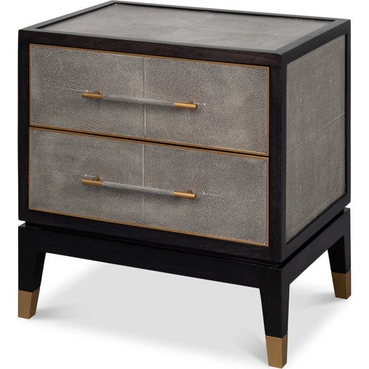 Horatio Night Stand by Sarreid Ltd. in grey. Made from wood, iron, leather, mdf, antique grey leather in a unique style.