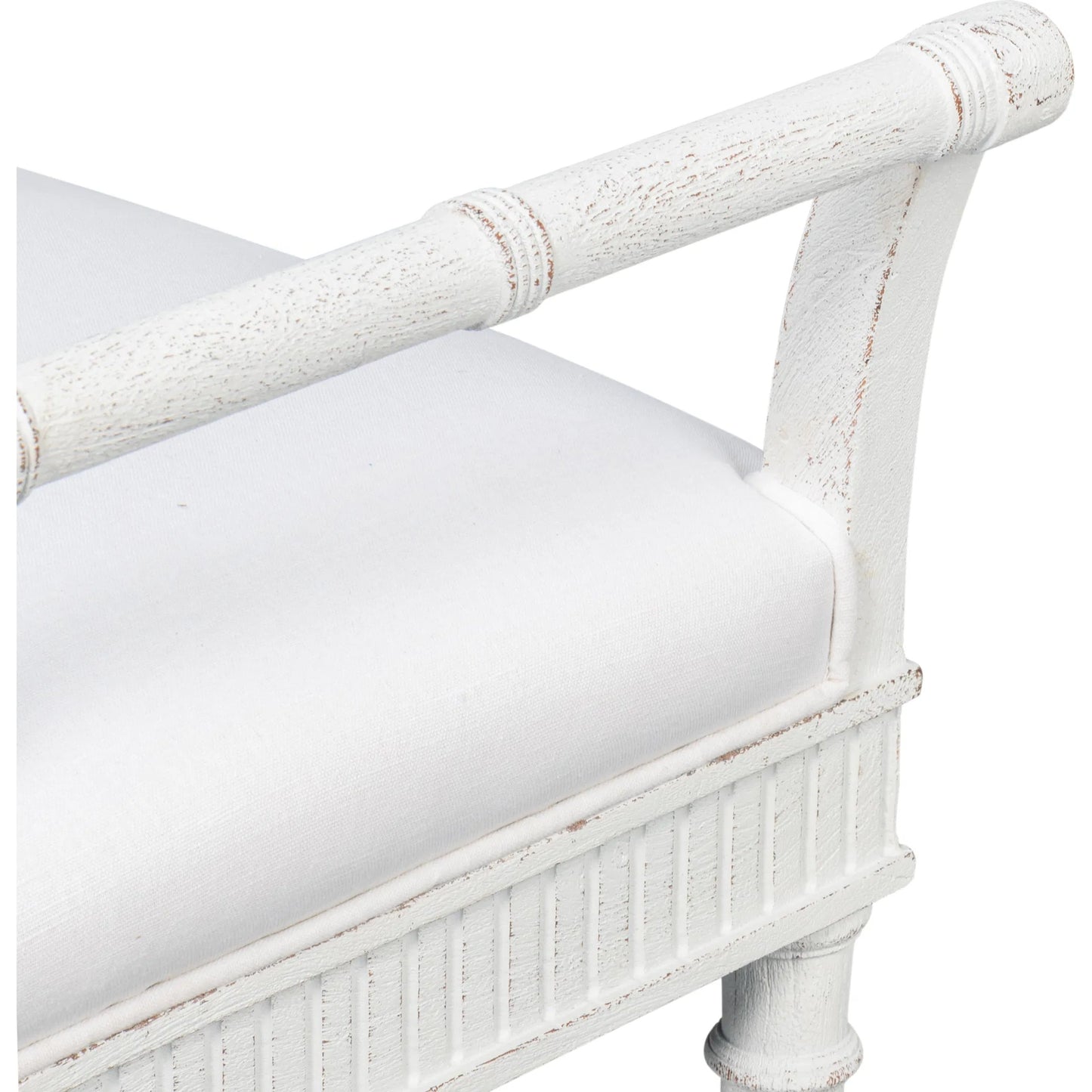 007 SI-2238534 | Closeup | Gale Bungalow Bench by Sarreid Ltd. in bungalow white. Made from acacia wood in a traditional style.