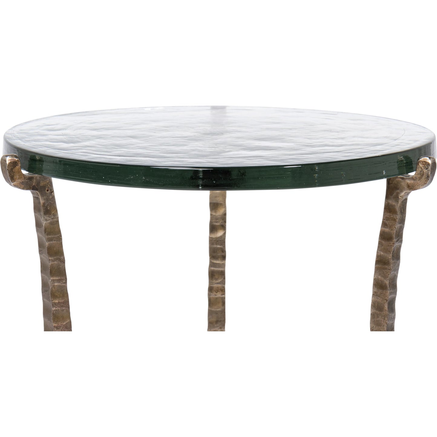 011 SI-2372488 | Closeup | Dandy Round Side Table by Sarreid Ltd. in bronze. Made from forged iron, casted glass in a modern style.