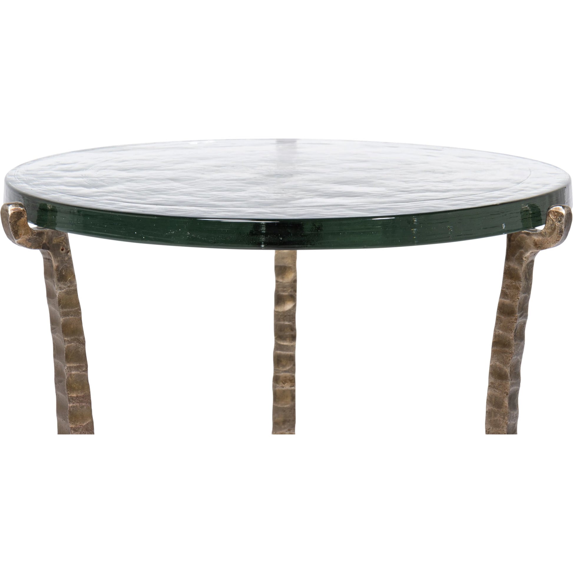 Dandy Round Side Table by Sarreid Ltd. in bronze. Made from forged iron, casted glass in a modern style.