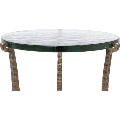 Dandy Round Side Table by Sarreid Ltd. in bronze. Made from forged iron, casted glass in a modern style.